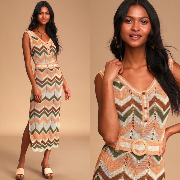 Moon River Dresses & Skirts - MOON RIVER Illea Cream Crochet Belted Maxi Dress